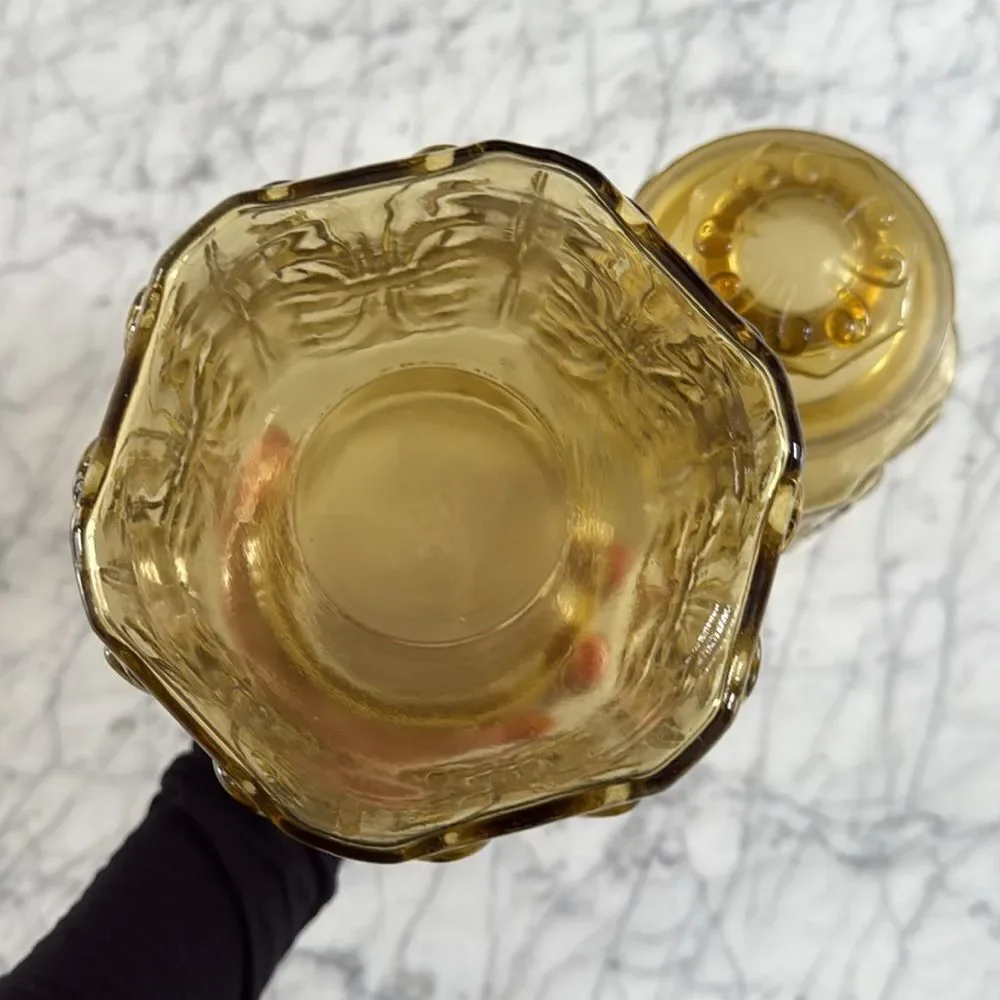 Vintage L.E. Smith Atterbury Scroll glass canister jar X2 apothecary